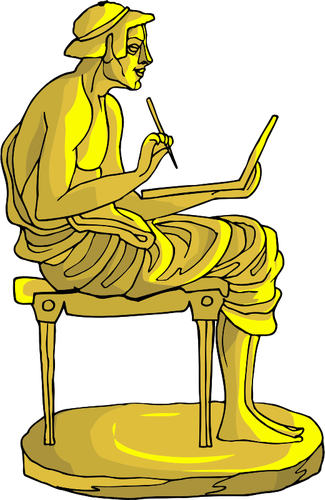 Gouden standbeeld met schrijver
