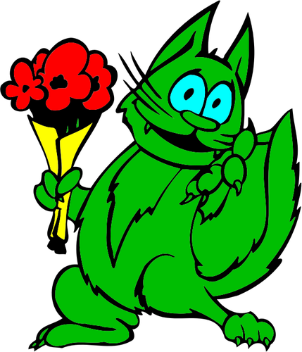 Gato verde com flores