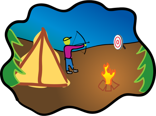 Vector de dibujo de escena camping con arco y flecha
