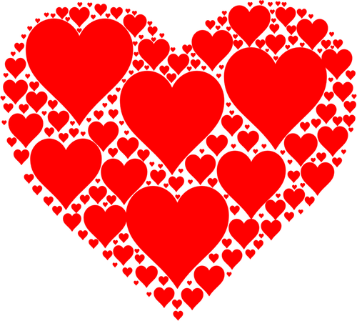 Vektorgrafik von glÃ¤nzend rotes Herz aus vielen kleinen Herzen gemacht