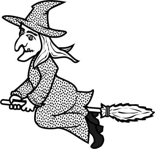 Imagem de vetor linha arte da bruxa na vassoura