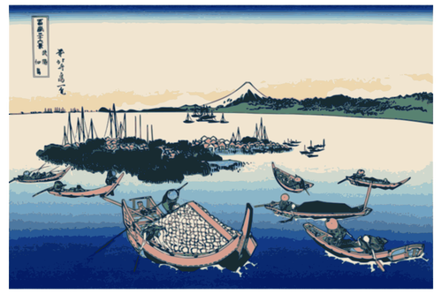 Tsukuda eiland in Mushashi provincie kleur afbeelding