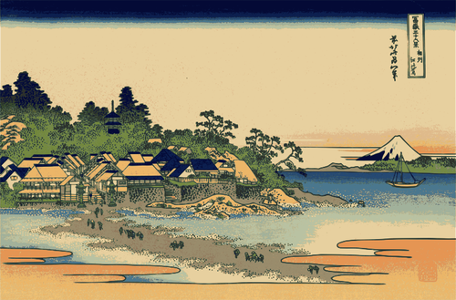 Vector de la imagen de la pintura del color de Enoshima en la provincia de Sagami, JapÃ³n