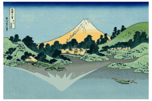 Vektor ClipArt-bilder av av Mount Fuji eftertanke i sjÃ¶n vid Misaka