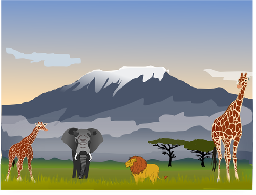 Dibujo vectorial de escena de Monte Kilimanjaro