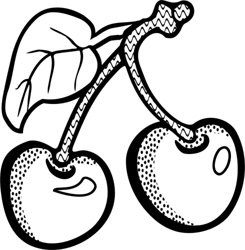 Vectorafbeeldingen van twee kersen in zwart-wit