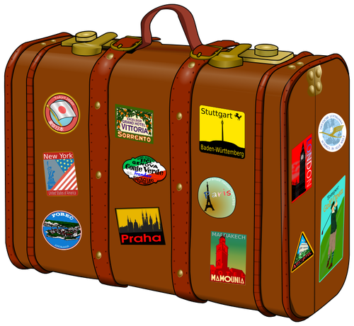 Valise avec dessin vectoriel de stickers voyage
