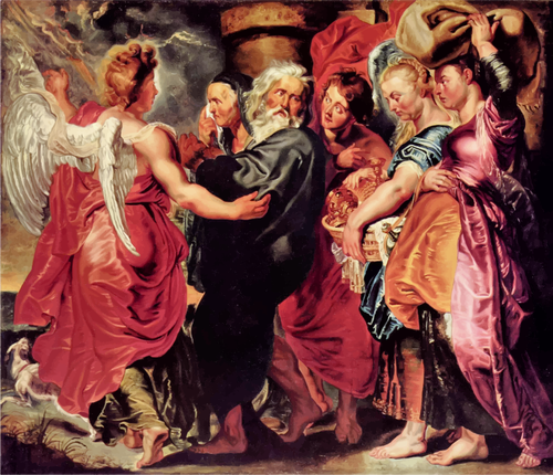 Kolor malowania wiele pozostawia Sodoma z jego rodzina wektor grafika