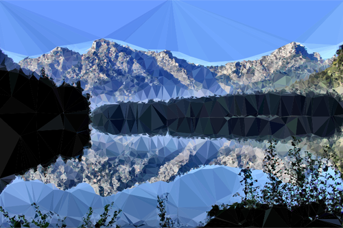 LÃ¥g poly mountain lake reflektion