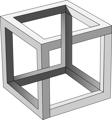 Cubo impossÃ­vel de MC Eschers em tons de cinza vetor clip-art