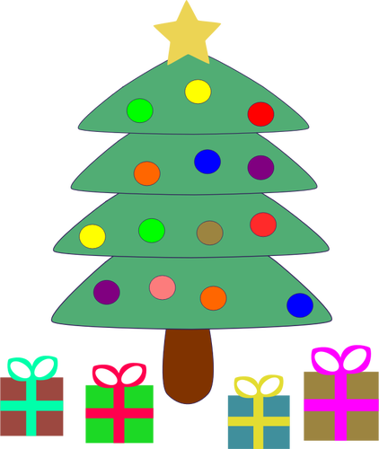 Vector illustraties van cartoon presenteert onder kerstboom