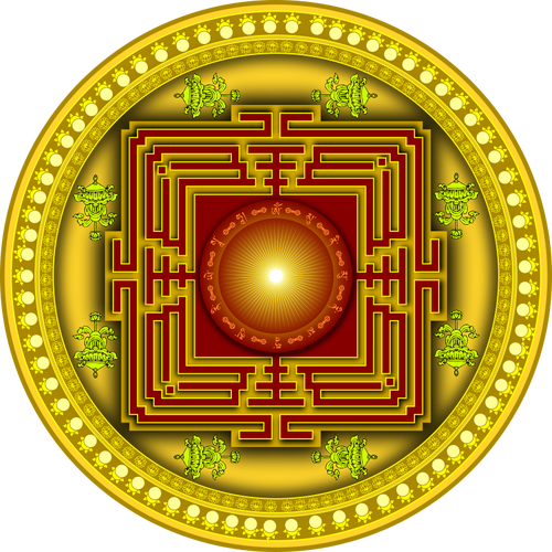 Image du dessin de mandala jaune, rouge et orange