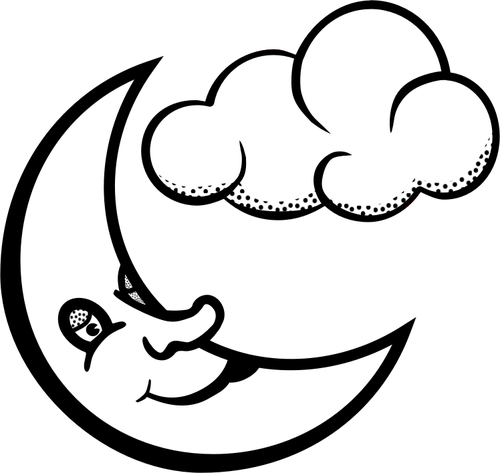 Vektorgrafiken von verschlafenen Mond und Wolken