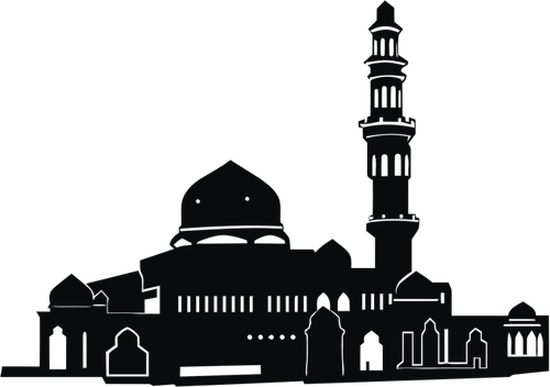 Breed moskee zwarte en witte silhouet vector afbeelding