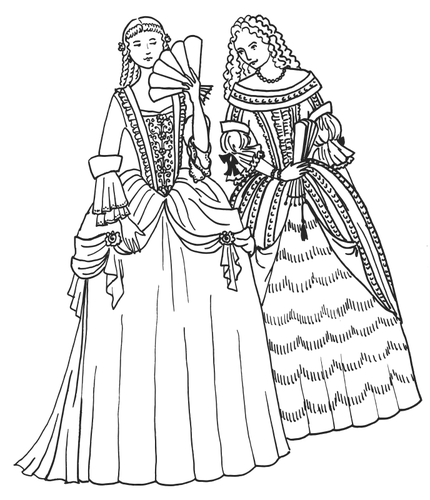 Dos mujeres en vestidos barrocos