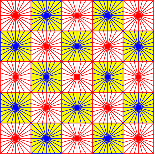 Red and blue squares pattern creating an optical illusion vector drawing