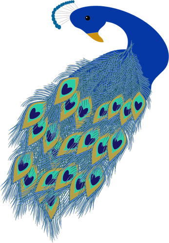 Grafikk av blÃ¥ peacock hale og hode