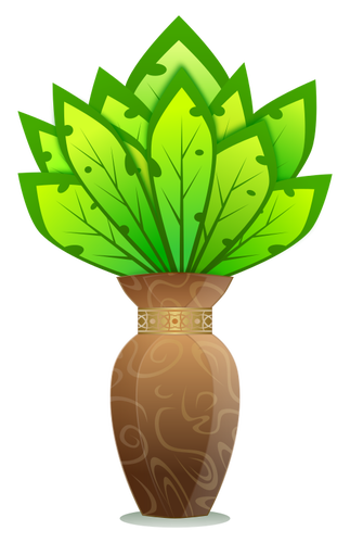 Vektor-Grafiken der braune Vase mit groÃŸen grÃ¼nen BlÃ¤tter