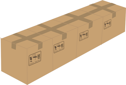 Vektorritning 4 fÃ¶rseglade fÃ¶rpackningskartong bredvid varandra