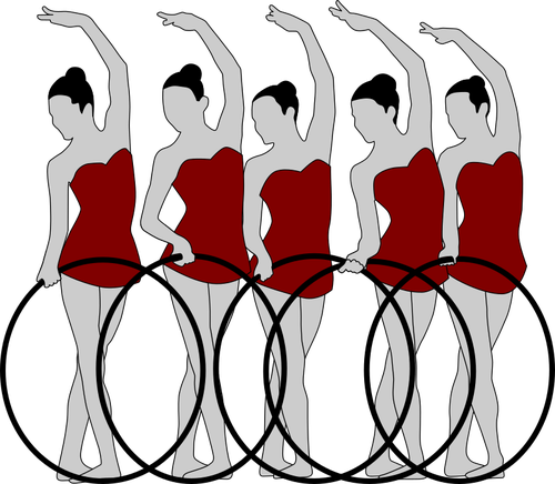 Vektorbild fem rytmisk gymnastik artister med rosetter