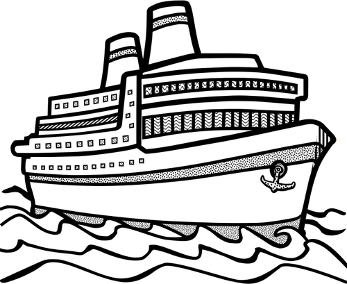 Linea arte vettoriale di disegno della grande nave da crociera
