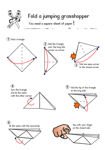 Instruksjoner for Ã¥ lage en papir gresshoppe vektor illustrasjon