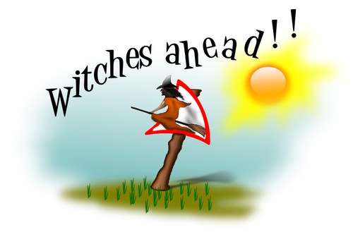 Vector illustration of witch ahead signpost.