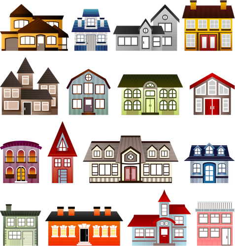 Gambar vektor set warna-warni rumah