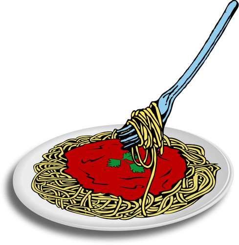 Immagine vettoriale di spaghetti in un piatto con una forchetta