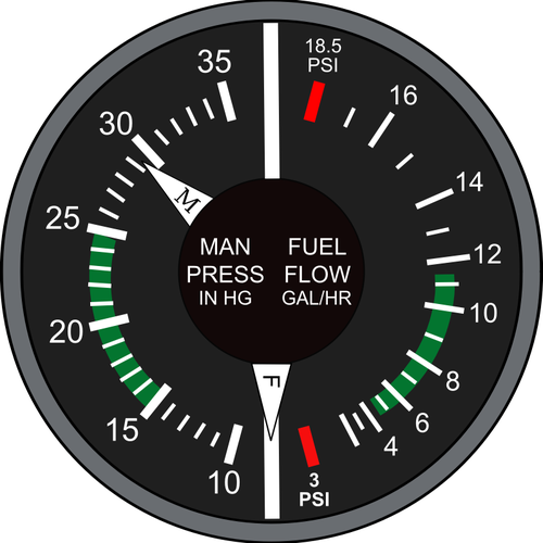 Colectorul de presiune ÅŸi de combustibil fluxul avion tabloul de bord instrumente de desen vector