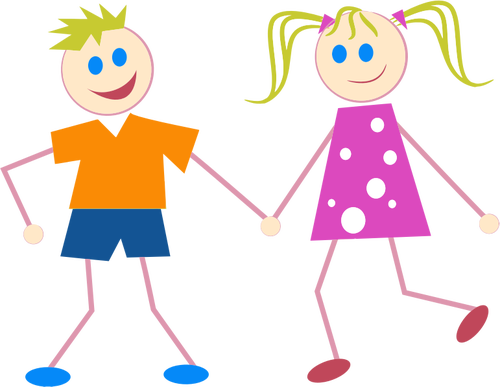 Stick Figure kinderen in kleurrijke kleding vector afbeelding
