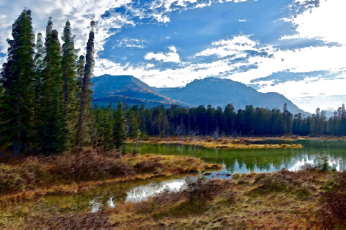 Vector afbeelding surrealistisch lake view
