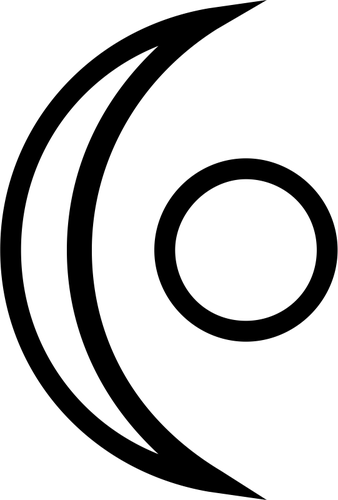 Illustrasjon av et symbol med halvmÃ¥nen skikkelsen og en sirkel