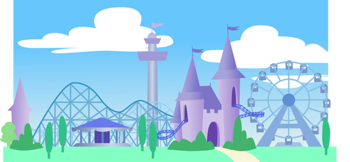 Theme park di bawah langit biru vektor grafis