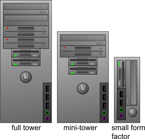 Drie soorten computer gevallen in kleur vector illustraties