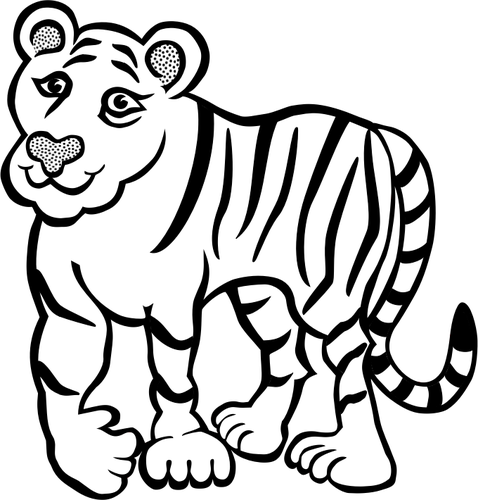 Desenho de tigre amigÃ¡vel em preto e branco