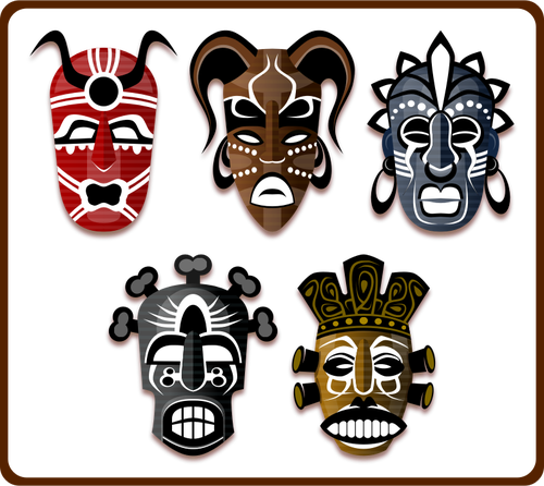 Vector afbeelding van een reeks van Afrikaanse maskers