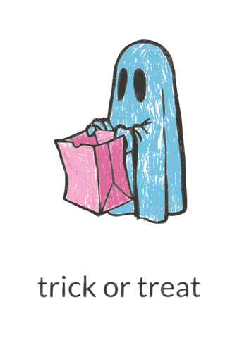 Ghost met roze papieren zak vector afbeelding