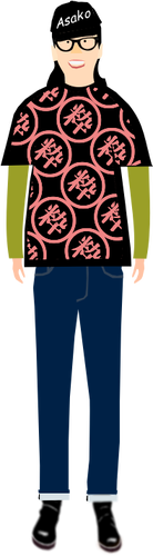 Clip-art vector de cara na moda em t-shirt com padrÃ£o de kanji