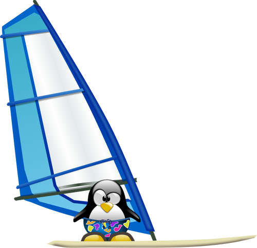 Penguin surfer vector illustration