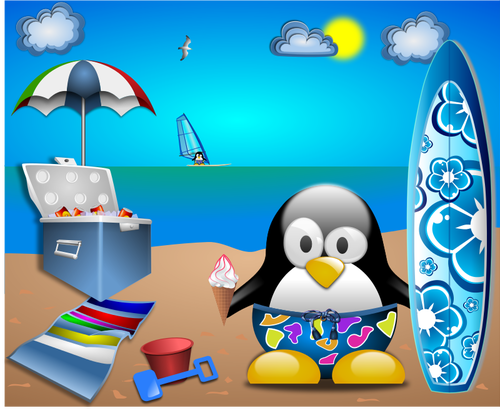 Pinguin am Sandstrand-Vektor-Bild