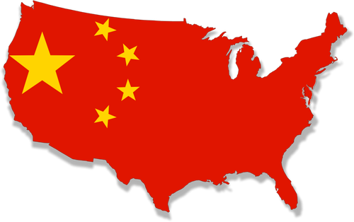 Mapa USA s ÄÃ­nskÃ½mi vlajky nad nÃ­m Vektor Klipart