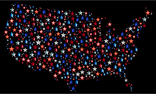 Mapa de Estados Unidos con estrellas prismÃ¡ticos