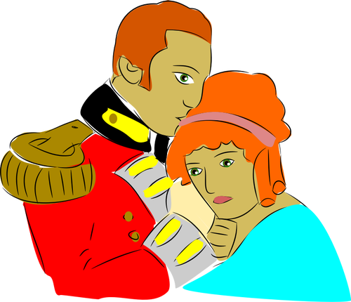 Vector illustraties van soldaat kussen van een vrouw