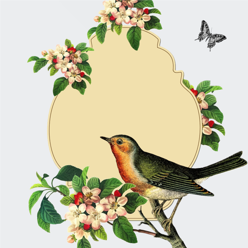 Kleiner Vogel auf einem Apfel BaumblÃ¼te-Vektor-Bild