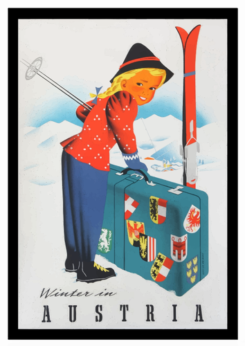 Zima w Austrii vintage PodrÃ³Å¼e plakat