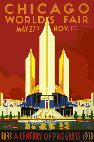 GrÃ¡ficos vetoriais de poster vintage de 1933 feira mundial de Chicago