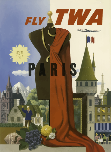 Grafika wektorowa z TWA lot do ParyÅ¼a sztuka plakatu