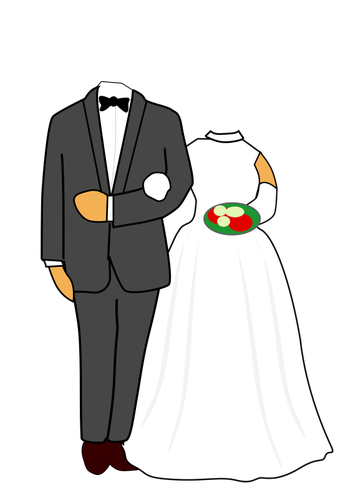 Illustrasjon av hodelÃ¸se brudeparet