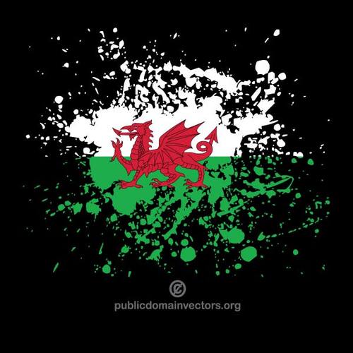 Flagga Wales i blÃ¤ck sprut